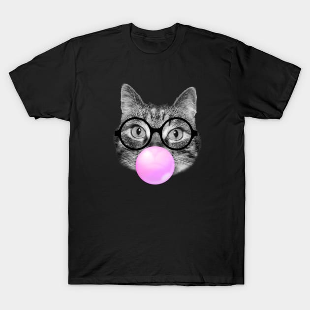Funny cat blowing a pink bubble gum T-Shirt by Purrfect